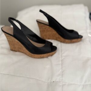 Clarks Black and Tan Wedge Sandals
